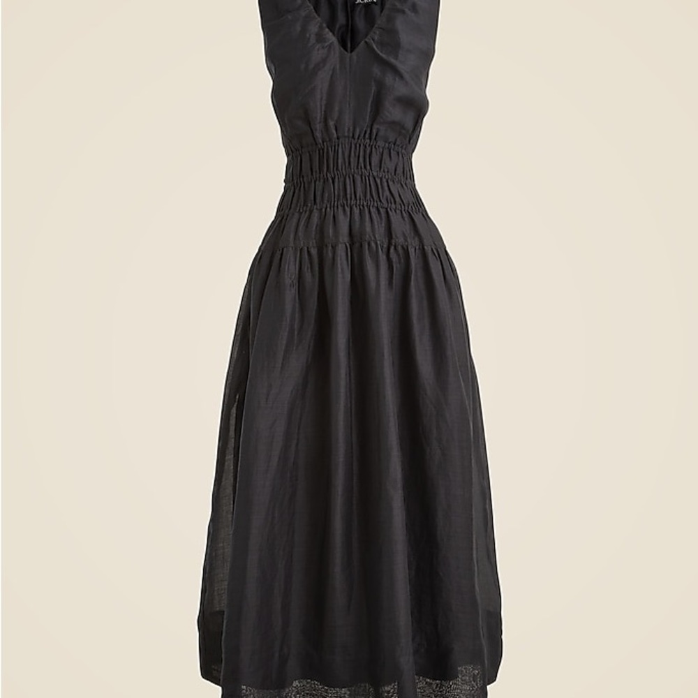 J. Crew Black Smocked Midi Dress